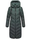 Navahoo Damen Wintermantel Warmer Langer Steppmantel mit Abnehmbarer Kapuze Sahnekatzii XIV Stone Green Gr. XL