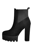 Only maker Bequeme elastische Plateaustiefel für Damen runde Zehe klobige High Heel Pull on Ankle Booties Black EU 45