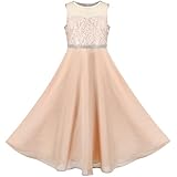 Sunny Fashion Mädchen Kleid Beige Pailletten Hochzeit Brautjungfer Chiffon Formal Party Festzug Gr. 116,Beige,116