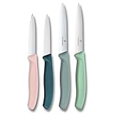 Victorinox Swiss Classic, Tomaten- und Gemüsemesser Set, 4teilig, Scharfe Klinge, 8 und 10 cm, Wellenschliff, Rostfreier Stahl, Pink und Grün