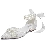 Winflag Perlen-Hochzeitsschuhe für die Braut, flache Spitze, Brautschuhe, spitzer Zehenbereich, Brautschuhe, Weiß (1), 37.5 EU