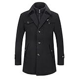 YOUTHUP Mantel Herren Wollmantel Winter Wolle Kurzmantel Regular Fit Herrenmantel Business Freizeit Wintermantel, Schwarz, L