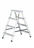 DRABEST Trittleiter Klapptritt Alu Leiter 2 x 4 Stufen Beidseitig Mehrzweckleiter Hausleitern bis 125 kg Belastbar Leiter