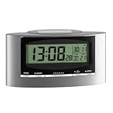 TFA Dostmann Digitaler Funkwecker, 98.1071,mit Temperatur, komplett solarbetrieben, Wochentag und Datum, Temperaturanzeige, Kunststoff, Silber-schwarz, L 156 x B 52 x H 81 mm