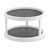 Copco 2555-0187 Non-Skid 2-Tier Pantry Cabinet Lazy Susan Turntable, 12-Inch, White/Gray