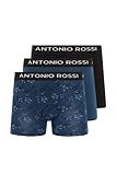 ANTONIO ROSSI Herren (3er-pack) Boxershorts Boxers, Schwarz//Blau/Blauer Druck, L EU