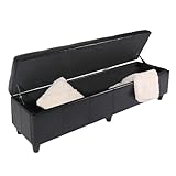 Mendler Bank Sitzbank mit Aufbewahrung Kriens XXL, Kunstleder, 180x45x45cm FSC®-Zertifiziert - schwarz