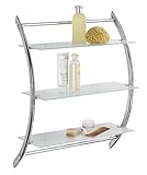 WENKO Wandregal Vermont, Badezimmerregal mit 3 Ablagen aus satiniertem Glas zum Abstellen von Kosmetik- und Badutensilien, gebogene Form, gefertigt aus Sicherheitsglas und Chrom, 57 x 71 x 22 cm