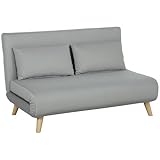 HOMCOM 3 in 1 Schlafsofa 130 x 78 cm Sofa mit Bettfunktion, Klappbar Couch mit Lendenkissen, Samtoptik, Verstellbarer Rückenlehne für Wohnzimmer, Schlafzimmer, Hellgrau