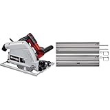 Einhell Tauchsäge TE-PS 165 (1.200 Watt, werkzeuglose Einstellung bei Schnitttiefe + Neigungswinkel, hochwertiges Hartmetall-Sägeblatt) + Führungsschiene (2x1000 mm, für Schnitte von 45° bis 90°)
