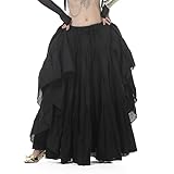 MUZIZY Langer Rock, Bauchtanz-Performance Damen-Tribal-Tanzrock Damen-Bauchtanz-Tribal-Rock Zigeuner-Baumwolle Einfarbig Bauchtanz-Tanzrock,Schwarz