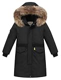 FTCayanz Kinder Daunenjacken Winterjacke mit Kapuze Lang Jacken für Jungen Mädchen Mäntel warm Wintermantel Schwarz Körpergröße 160-170