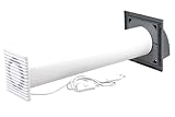 SYSTERM Abluftset Ø 100 mm mit Ventilator, Lüftungsanlage und Außenlüftung Wetterschutzgitter. Kleiner, leiser Lüfter-Set, Lüftungsrohr Ø 100 mm für Wände bis 500 mm Dicke. (Grau)