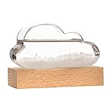 Wetterstation in Wolkenform: Sturmglas zur Wettervorhersage, Wetterglas mit Wasser Kristallen, Innen Barometer zur Wetterprognose, Weather Station aus Glas, Glaswolke mit Holzsockel zur Vorhersage