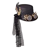 COSDREAMER Unisex Steampunk Zylinderhut Halloween Kostüm Hut mit Brille schwarz (Schwarz 1, 58cm)