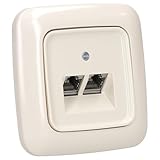 EBROM's BJ Sets Busch-Jaeger Komplettset / 2er Netzwerkdose - 2-fach UAE Anschlussdose Cat.6A UAE + 1 Fach Rahmen + Abdeckung - DURO 2000 cremeweiß