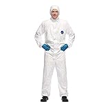 DuPont Tyvek 500 Xpert Chemikalienschutzkleidung mit Kapuze, KategorieII, Typ 5-B und 6-B Robust und Leicht Weiß Größe XXL