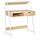 HOMCOM Schreibtisch Bücherregal Computertisch Bürotisch mit Schublade und Regal großer Stauraum E1-Spanplatte Metallrahmen Natur 80 x 50 x 100 cm