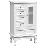 vidaXL Kommode Schrank Vitrine Shabby mit 5 Schubladen 2 Regale Antik weiß