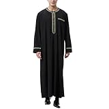 BeerMmay Herren Muslim Druck Kaftan Islamisch Royalty Dubai Robe O-Ausschnitt Lange Ärmel Retro Tuniken Abaya Lose Kandoura,Schwarz,L