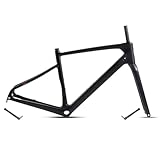Gravel Rennrad-Rahmensatz Carbon 700C 45/48/51/54CM Scheibenbremse Rahmen Vorne 12x100mm Hinten 12x142mm Steckachsenrahmen Interne Verlegung Leichtgewicht(Black,45CM)