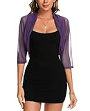 MINTLIMIT Bolero Damen Sheer Mesh Strickjacke Offene Vorne Cardigan 3/4 Ärmel Lässige Boleroshrug (Violett XXL)