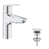 GROHE Start, Badarmatur für Familien, wassersparend (herausziehbarer Wasserhahn für das Bad, mit Pop-Up Ablauf, 19cm hoch, mit 3in1 Werkzeug, einfache Installation am Waschbecken), chrom, 24205003