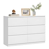 WOLTU Kommode mit 6 Schubladen, Weißes Sideboard mit Großer Kapazität, Moderne Schubladenkommode für Wohnzimmer, Schlafzimmer & Kinderzimmer, 100x31x69cm