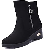 VLOOKST Damen Schneestiefel Keilabsatz Winter Warm Gefüttert Winterschuhe Rutschfest Winterstiefel Frauen Stiefeletten Schwarz Gr.36