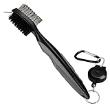 K&V GOLF Einziehbare Graue & Schwarze Golfschläger Bürste mit Rillenreiniger - 60 cm Aluminium Karabiner - Ergonomischer Gummigriff - Geschenk für Golfer 2 Bürsten & Groove Golf Zubehör Reinigungs Set