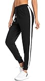 BENNIES Jogginghose Damen Lang Sporthose Frauen Damenhose mit Gummizug Warme Freizeithose Relaxhose Trainingshose Sportbekleidung Yoga Hose Sweatpants mit Streifen für Sport Freizeit Schwarz S
