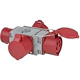 Brennenstuhl CEE Adapter Stromverteiler IP44 (1x CEE Stecker 400V/32A & 3x CEE Steckdosen 400V/32A, für den ständigen Einsatz im Außenbereich, Baustellen und in landwirtschaftlichen Betrieben)