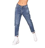 Nina Carter Q1806 Damen Boyfriend Jeanshosen HIGH Waist Used-Look Jeans Waschungseffekt (Mittelblau (Q1806B), XXL)