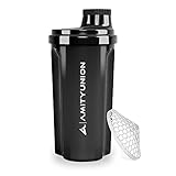 Protein Shaker 700 ml „Heaven“ auslaufsicher, BPA frei mit einklickbarem Sieb & Skala für Cremige Whey Shakes, Gym Fitness Becher für Isolate & Sport Konzentrate, Eiweiß Shaker, Original in Schwarz