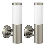 ledscom.de 2 Stück Wandleuchte PORU für außen, IP44, Edelstahl, edelstahl matt, rund, 1x E27 max. 40W