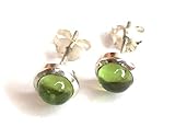Ohrstecker hellgrüne Peridot Cabochon 6 mm Ohrschmuck poliert Sterlinge Silber grün leuchtend