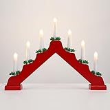 Lewondr Kerzenleuchter Weihnachten, Dekorativ LED Bogen Weihnachten Holz Weihnachtslichter Fensterbank mit 7 Kerzenlichtern Flammenlos Kerzenbrücke Schwibbogen für Advent Innen, USB-Betrieben,Warm Rot