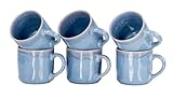levandeo 6er Set Steingut Becher 350ml Tasse Blau Kaffeetassen Modern Design Küche Kaffeepott Teetasse