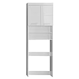 trendteam smart living Badezimmer Waschmaschinenschrank Waschmaschinenüberbau Amanda, 63 x 187 x 24 cm in Weiß / Weiß Hochglanz mit viel Stauraum