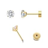 4mm Ohrstecker mit flachem Rücken 925 Sterlingsilber Ohrstecker, Helix-Ohrringe, Knorpel, Tragus-Piercing, Schmuck, Geschenk für Frauen und Mädchen