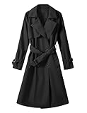 Vancavoo Trenchcoat Damen Lang Übergangsmantel Mantel Klassische Herbst Frühling Zweireiher Jacke Trench mit Gürtel Damenmantel Baumwolle Windjacke,Schwarz,M