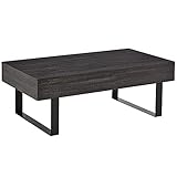 HOMCOM Couchtisch Beistelltisch Sofatisch Fernsehtisch Kaffeetisch Wohnzimmertisch mit Schublade Regale stabiles Stahlgestell einfacher Aufbau modern Holz Spanplatte Metall Dunkelgrau 110x60x40 cm