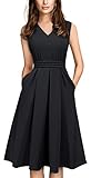 HOMEYEE Damen Vintage 50er Ärmellos Cocktail Retro mit Pocket Flared Kleid A196 (XXL, Schwarz)