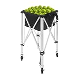 ieLsngai Tennisballkorb mit Rädern, Faltbarer Tennisballbehälter, Tragbarer Ballwagen aus Aluminium, tragbarer Sport-Lehrwagen mit Tragetasche, 150-170 Bälle