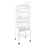 Vogelkäfig groß, Papageienkäfig mit Ständer, Voliere auf Rollen, Käfig aus Eisen 137.5 cm Höhe, mit Ablage, Gitterabstand 1.3 cm Verkaufspunkte (Weiß)
