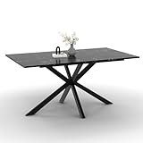 IDMarket Esstisch, rechteckig, Alix, 8 Personen, Spidenfuß, Metall, Schwarz, Platte mit Marmoreffekt, Alaska, 160 cm