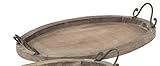 ETC dekoratives Tablett ovales Deko-Tablett mit Griffen Holz und Metall braun Shabby Vintage Landhaus Optik (groß)