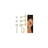 Chriscoco 4 Paar Ohrringe Silber 925 Set 18K Vergoldet Ohrstecker Gold Damen Helix Piercing Ohr Zirkonia Creolen Ohrringe für Mehrere Ohrlöcher