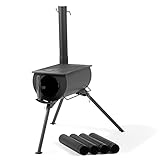 CampFeuer Zeltofen | 58 x 86 x 240 cm | schwarz | Tragbarer Holzofen für Camping, Outdoor, Zelt | Zeltheizung Camping, Zeltofen Holz, Tent Stove, Zelt Ofen Outdoor