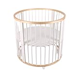 Buxibo Baby-Laufstall – Bodenlaufstall – Spielbox – Laufstall – rund – inklusive Matratze – auf Rollen – 92 x 92 x 80,5 cm – Holz